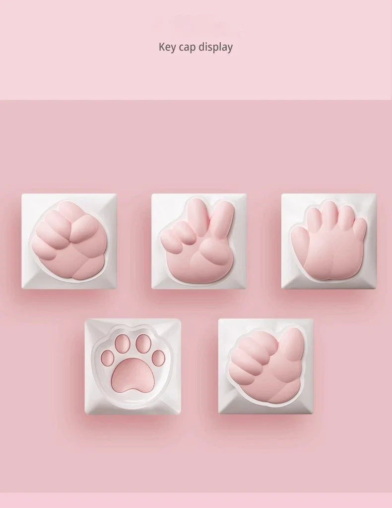 Mongseek Super Cute Cat Claw KeyCap Girl Powder Mechanical Keyboard Key Cap Soft Silicone Cross Shaft Universal Birthday Gifts