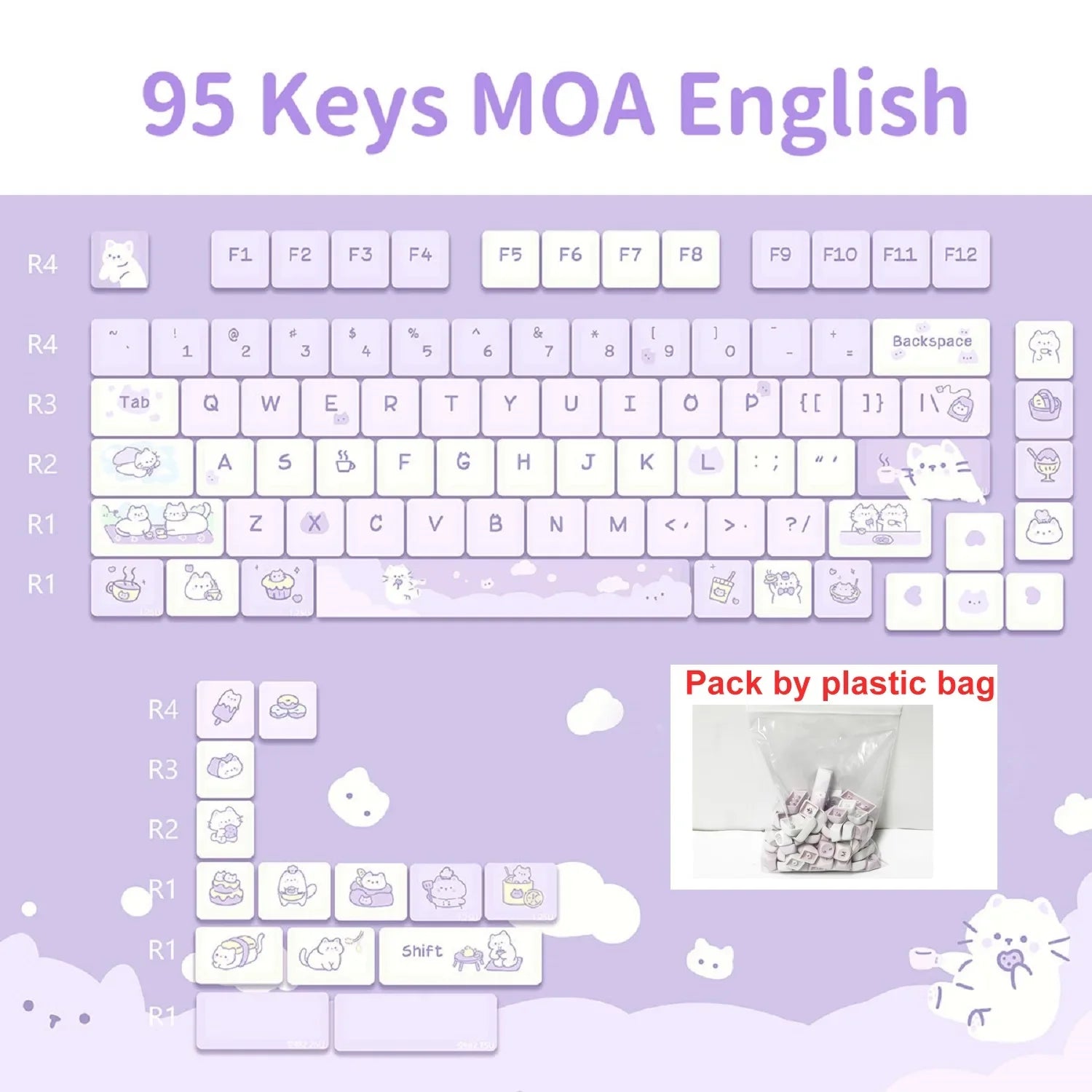95/132 Keys Cartoon Keycaps PBT Hakimi Dog Cats Keycap MOA Profile Dye Sublimation Keycap For Mechanical Gaming Keyboard