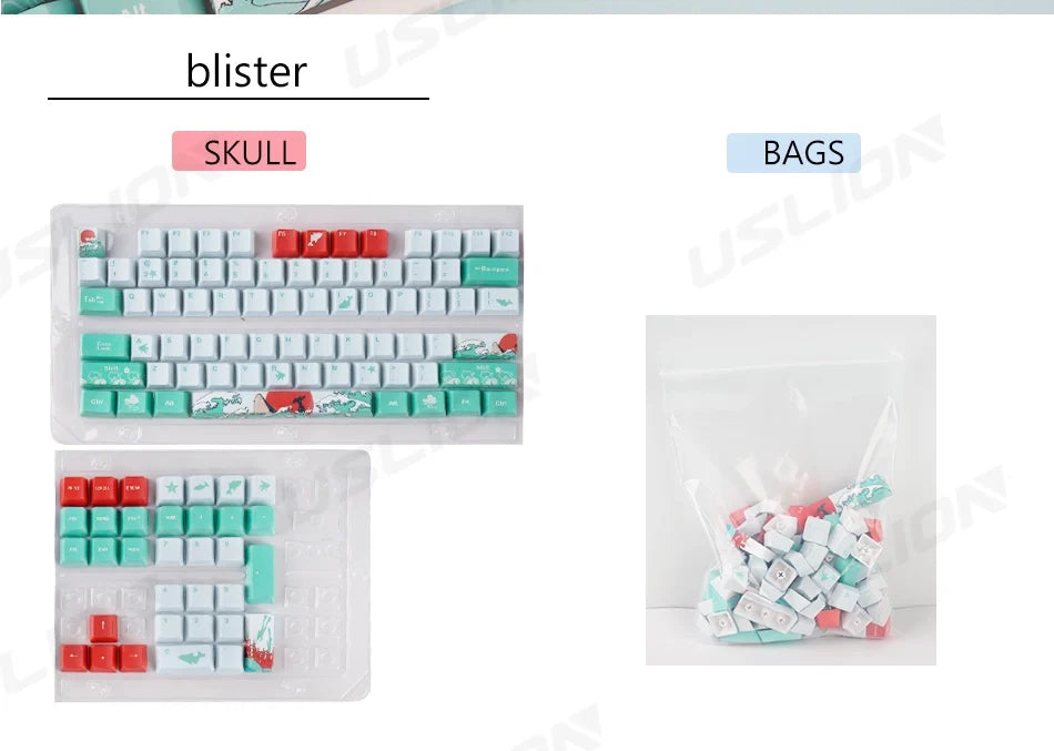 108 Keys OEM Profile Keycaps Coral Sea Theme PBT Five-side DYE Sublimation Key Caps for Gaming Mechanical Keyboard MX Switches