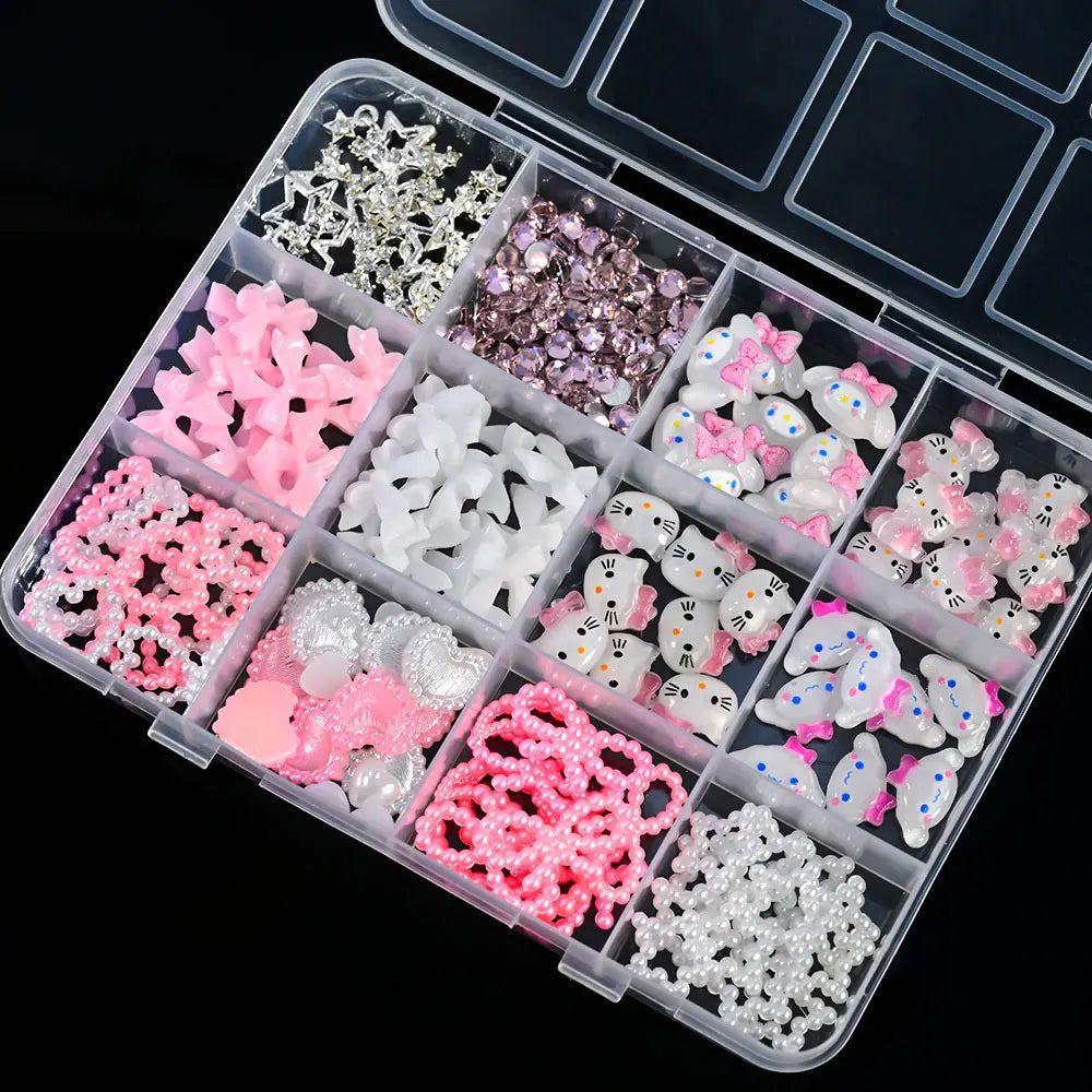 Kawaii Mixed Sanrio Y2k Nail Accessorie canvas Hello Kitty Pochacco Nail Rhinestone Gems Charms Manicure DlY Nail Parts for Girl