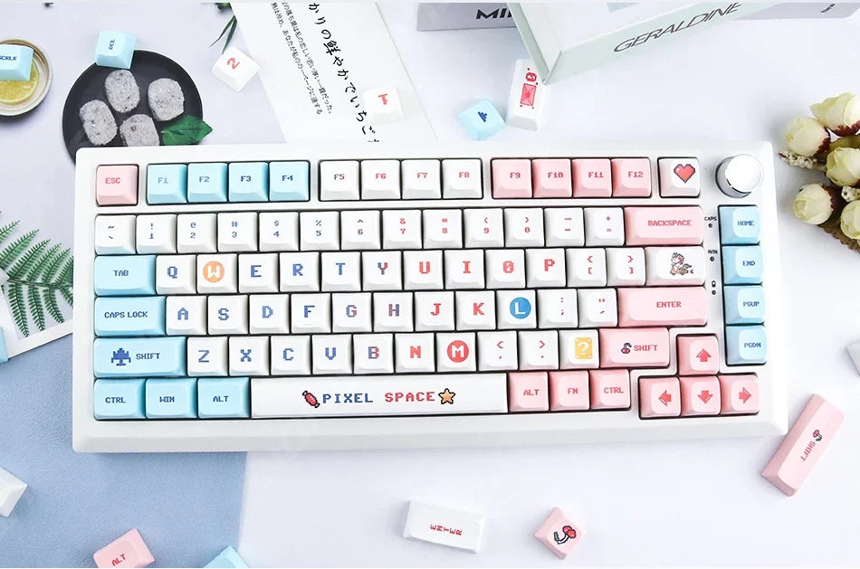 Candy Colorful 124 Keycaps XDA PBT Cartoon Keyboard Dye Sublimation for DIY Custom Mechanical Gaming Wear-Resistant Keycaps Kit