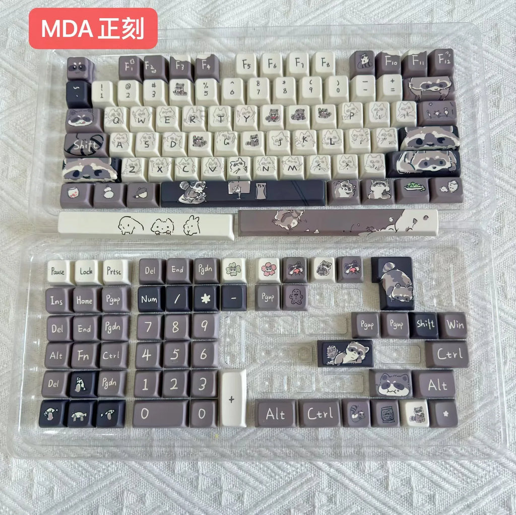Raccoon/Penguin Keycap 148keys Cherry Side Printed Pbt  Sublimation Mechanical Keyboard Keycaps Customized Cute For Game Office