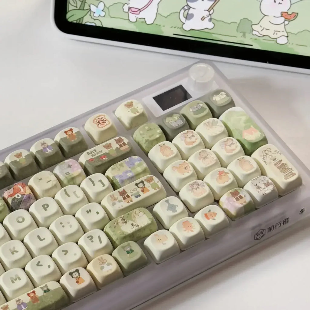 140Key Green Small Animal Rabbit Keycap Complete Set Of Cherry Xoa Pbt Sublimation Mechanical Key Cartoon Cute Milk Green Keycap