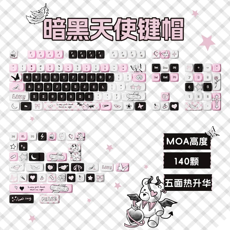 Akko Mog Moa Keycap Cute Thermal Pbt Sublimation Keycaps Mog Keycap Round Steamed Bun Mushroom Customizetion 138keys Keycap Gift