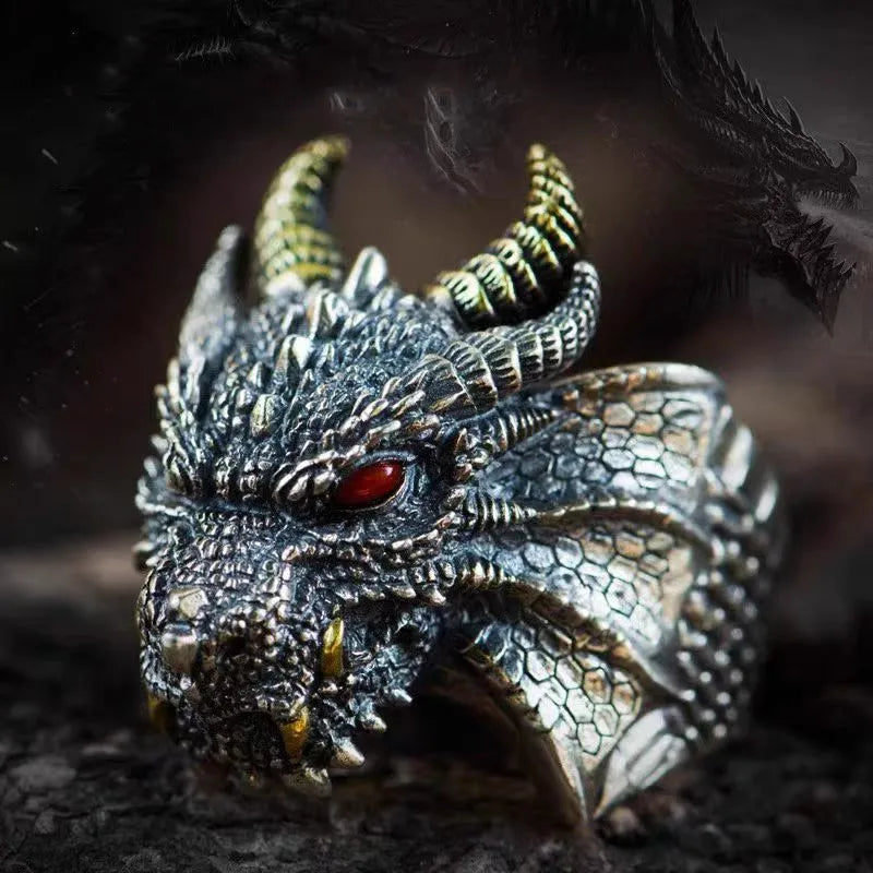 Devil Ram Horns Skull Open Ring for Men's Retro Satanic Cross Religious Amulet Jewelry