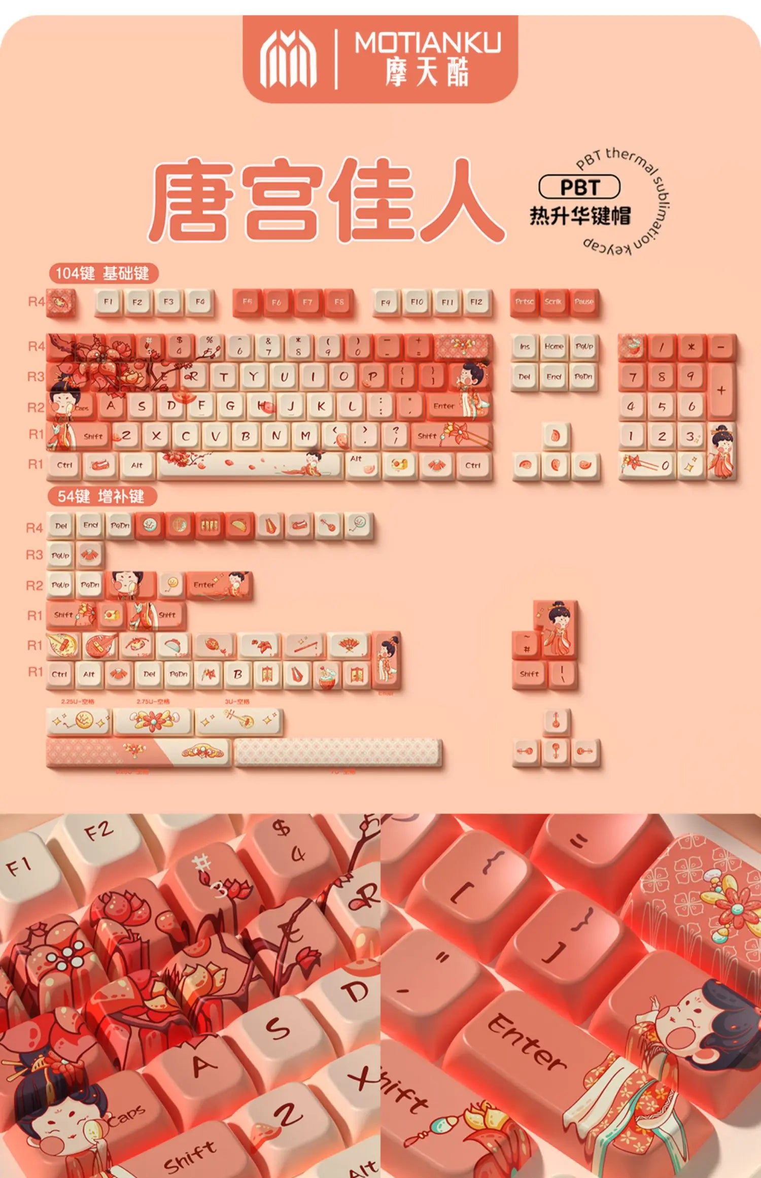 MDA Cartoon Personalized Keycap Set PBT Large Set Creative for MX Switch 60/84/90/104/108 Gaming Mechanical Keyboards