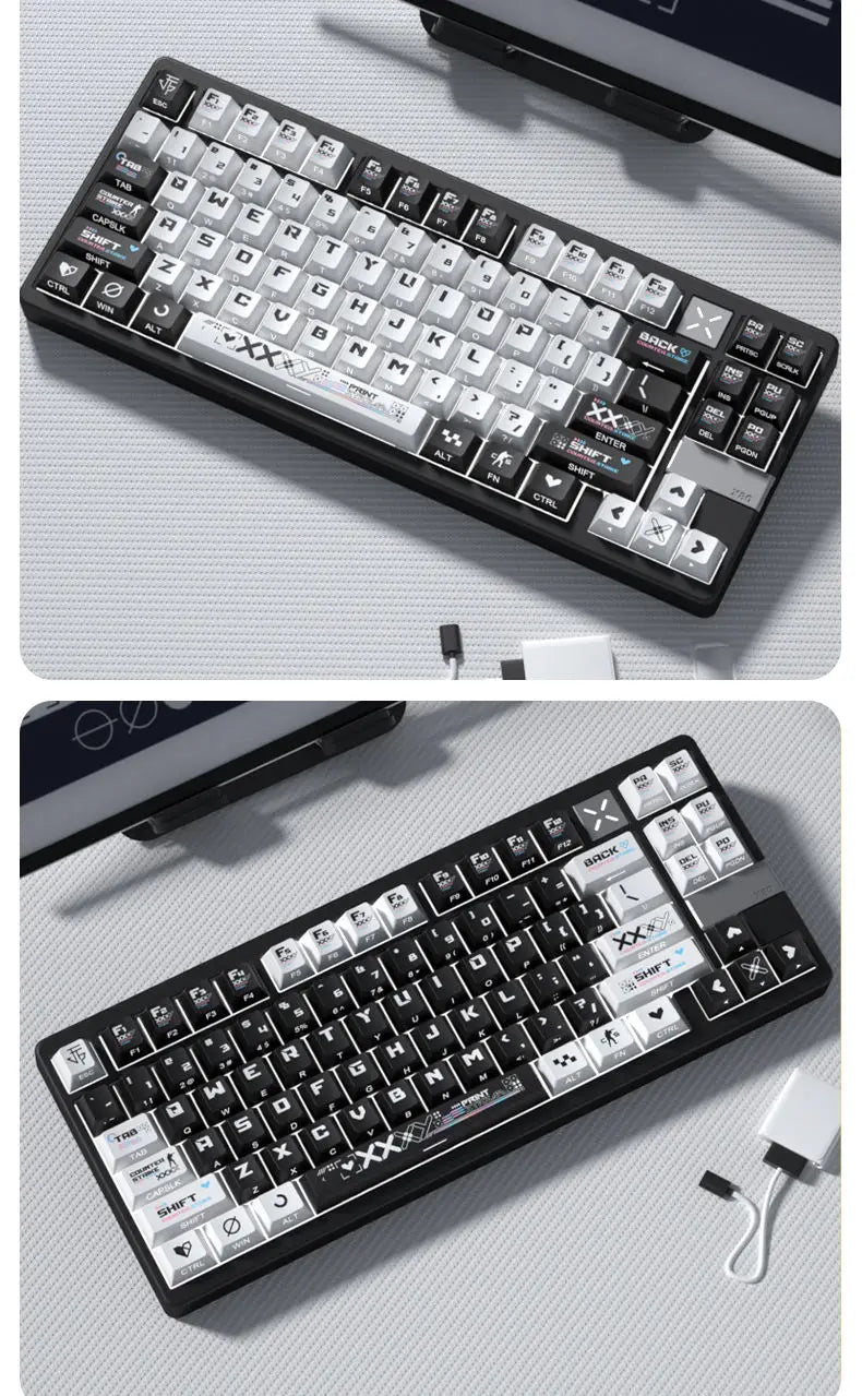 Black and White Double Color Matching Side Engraving Keycaps Set Sublimation Original Height Translucent Keycap Wooting Made68