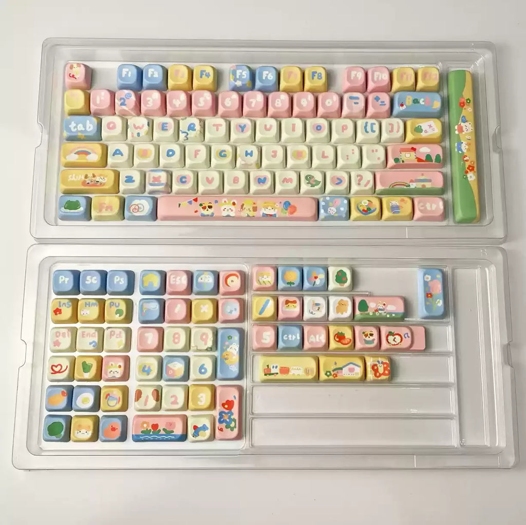 Customized Keycap Cute Kindergarten Theme 133/141 Key Eoa Height Pbt Five Sided Heat Sublimation Cartoon Mechanical Keyboard Cap
