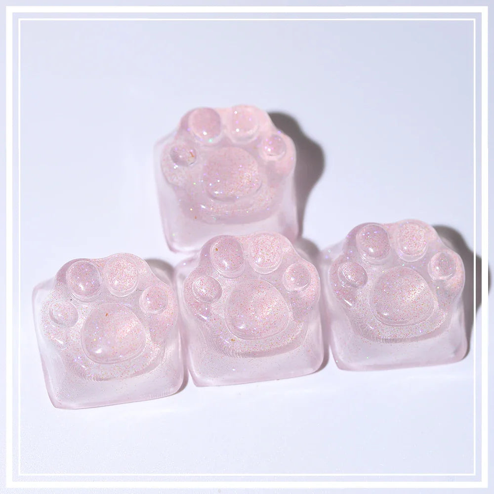 Purple Translucent Cat Paw Anime Kawaii Cute Keycap Cross Axis Backlit RGB Mechanical Keyboard Pink Cyan Custom ESC WASD Cap