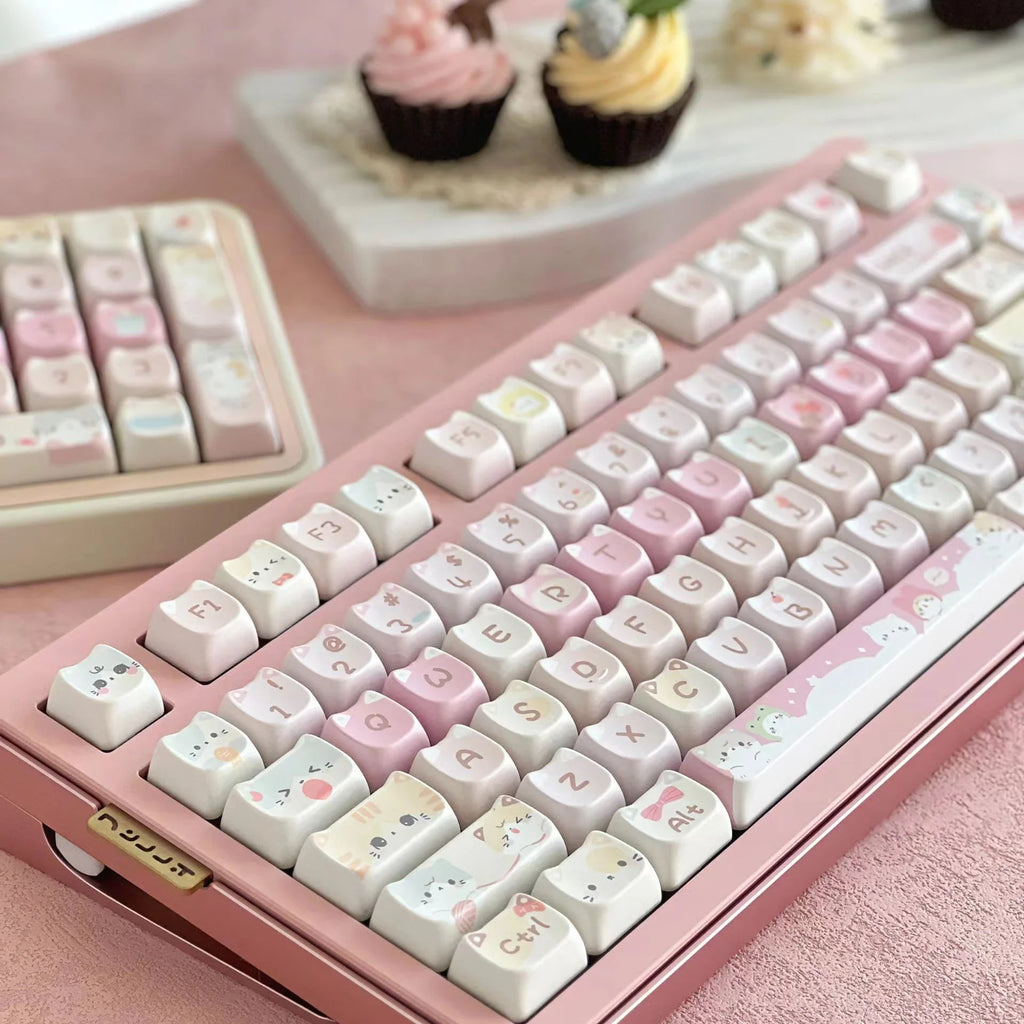 Cute Meow Keycaps Cat Head MAO Profile PBT Key Cap Dye Sublimation for MX Mechanical Keyboard KeyCap Keyboards Accessories