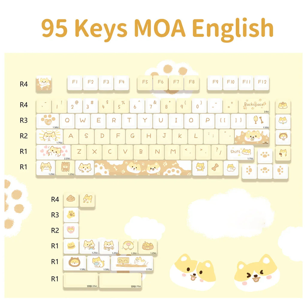 95Keys MOA Profile Keycaps PBT Five-sided Sublimation Cute Cartoon Key Caps for GMK67 GMK87 Gaming Mechanical Keyboard MX Switch