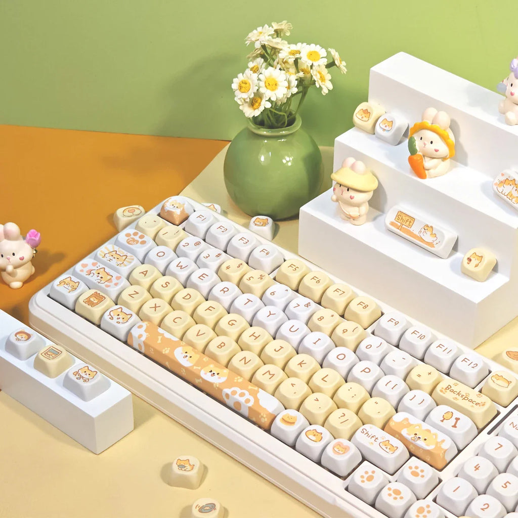 USLION 95Keys MOA Profile Keycaps Cute Samoye Dogs Theme PBT Key Caps Suit for 61/64/68/84/75/87 Keys Gaming Mechanical Keyboard