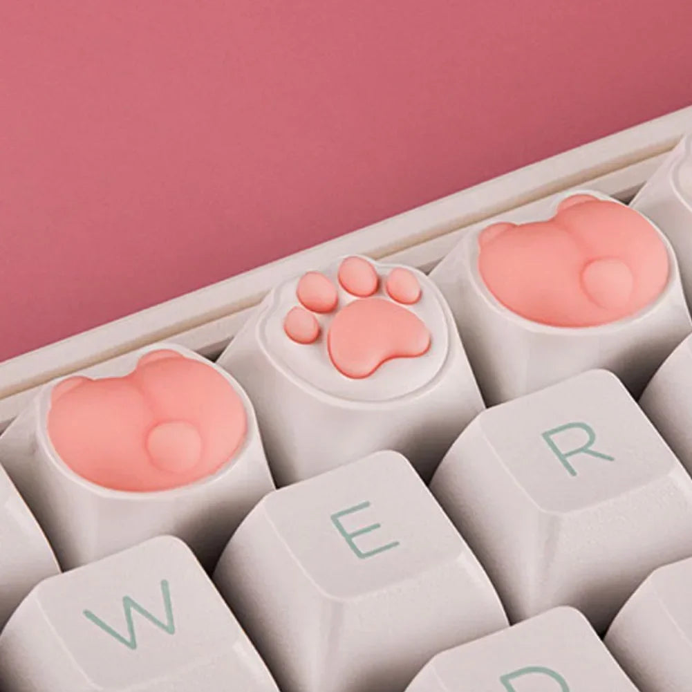 4Pcs Pink Color 3D Cute Cat Paw Keycaps For Mechanical Keyboard Cherry MX Switch DIY Custom Key Cap Soft Silicone Keycup Artisan