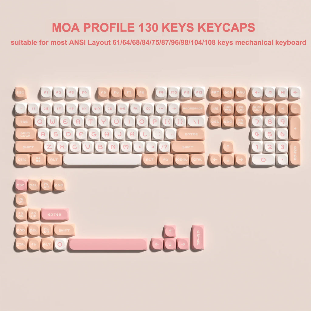 143 Keys Pink Cherry MOA Profile PBT Keycaps Customs Dye Sub Key caps for 61/87/104 Cherry MX Switch Gaming Mechanical Keyboard