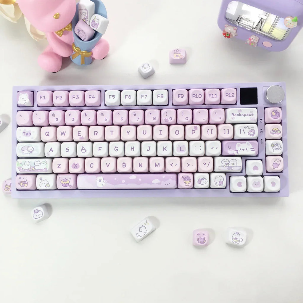 95Keys MOA Profile Cat Theme PBT Key Caps Pink Blue Puppy Cute  Keycaps for GK61 RK836 MX Switches Mechanical Keyboard