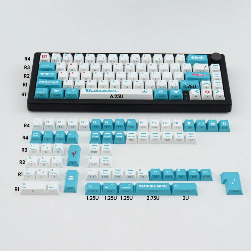 2024 New Miku Side Transparent 130 Key Mechanical Keyboard Keycap Pbt Thermal Sublimation Blue Original Factory Height 61/87