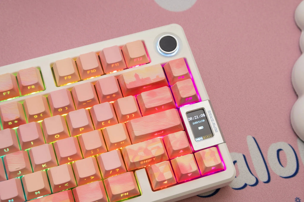 PIIFOX PBT OEM Profile Keycaps Thermal Sublimation 130 Keys Pink Thing Oil Painting Theme Transparent Translucent Side Engraving