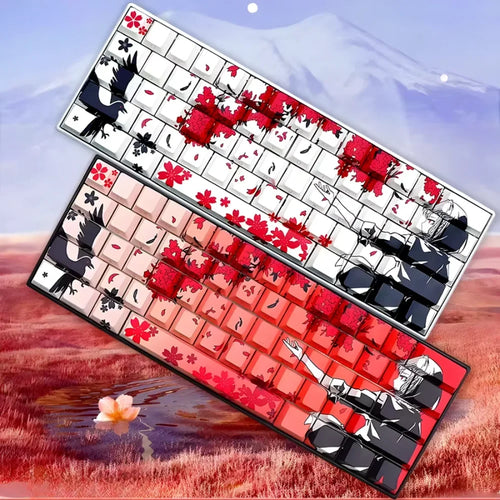 135 Key Side Engraved Transparent Sakura Girl Key Cap PBT for MX Switch HI75 HI8 68 F99 104 64 Wooting Mechanical Keyboard