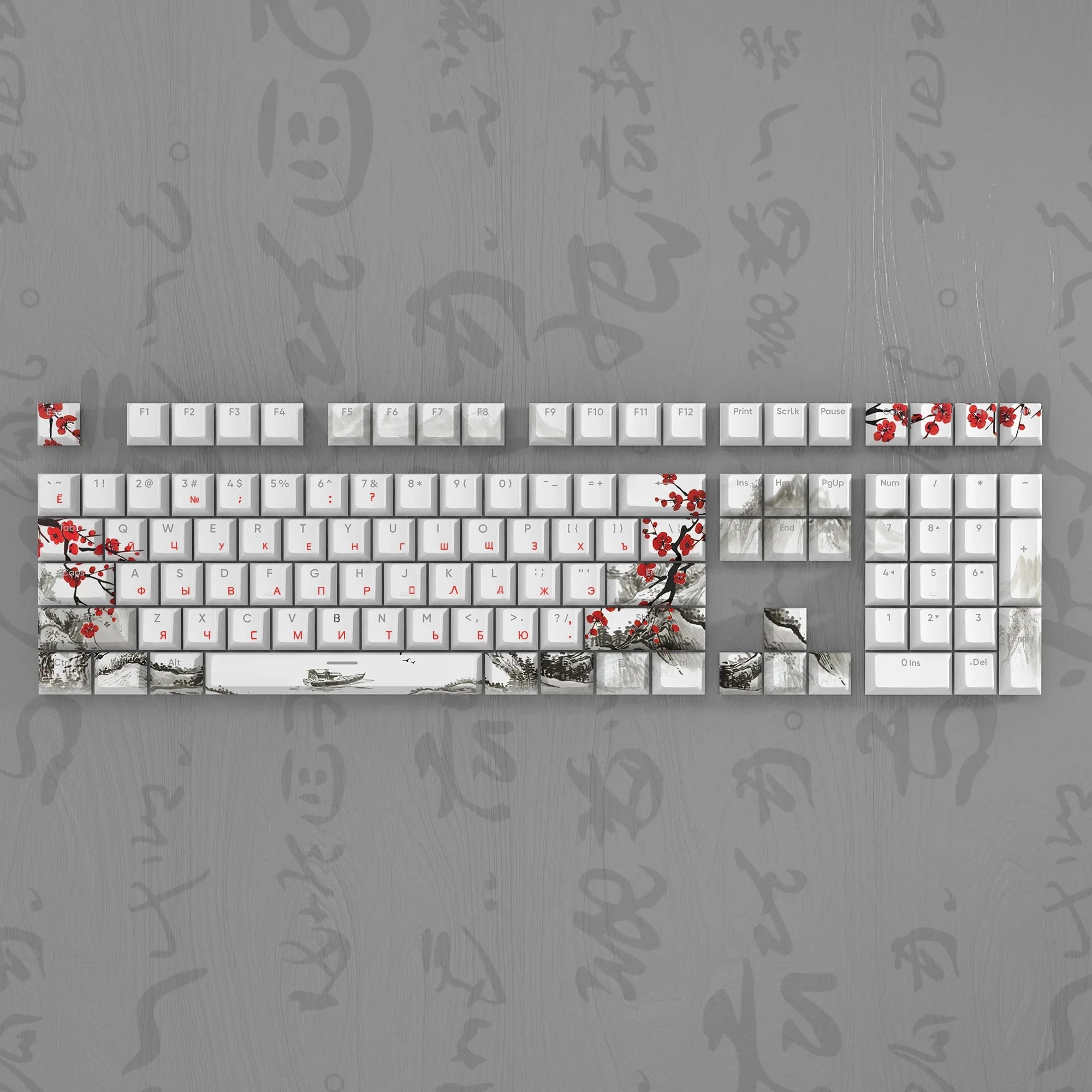 Plum blossom Double Shot Keycaps PBT Cherry Profile Backlit Keycap For GMK67/68/75/87/980/104 Mechanical Gaming Keyboard Caps