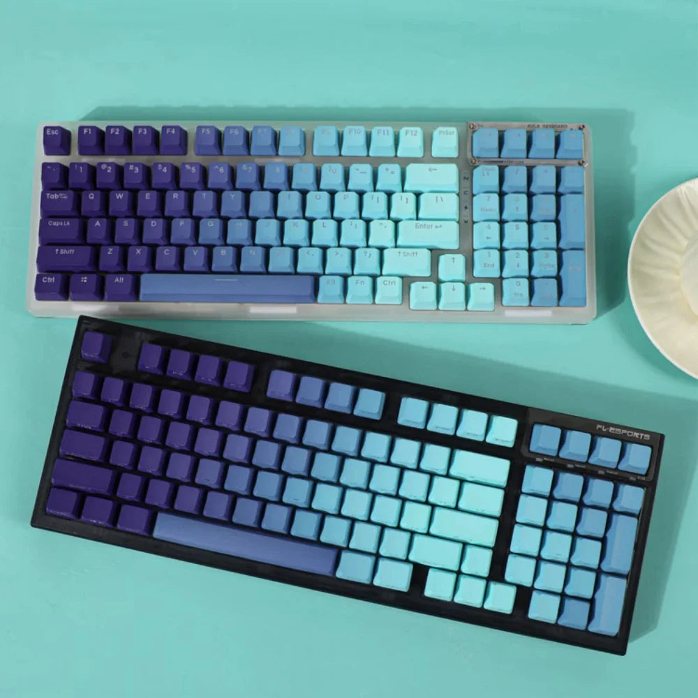 Green Lotus Gradient Keycaps Backlit Transparent Keycap OEM Profile PBT Side/Top Print Key Cap For MX Switch Mechanical Keyboard