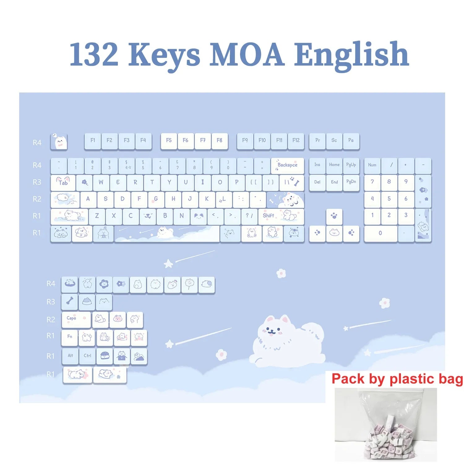 95/132 Keys Cartoon Keycaps PBT Hakimi Dog Cats Keycap MOA Profile Dye Sublimation Keycap For Mechanical Gaming Keyboard