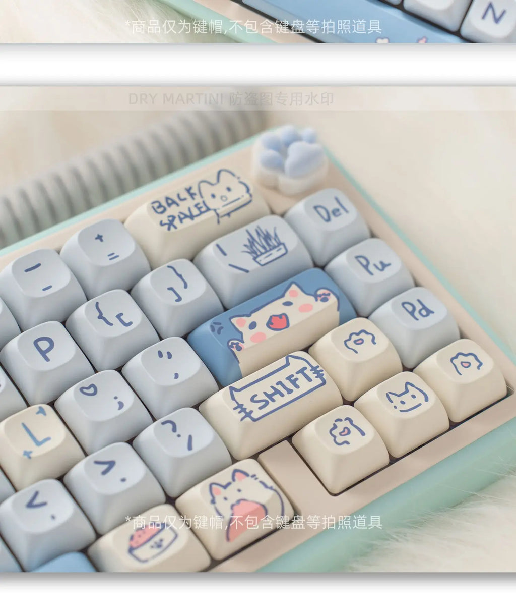 Blue Cat MOC Keycaps PBT 145 Keys Cute Girls for Cherry Gateron MX Switches Mechanical Keyboards