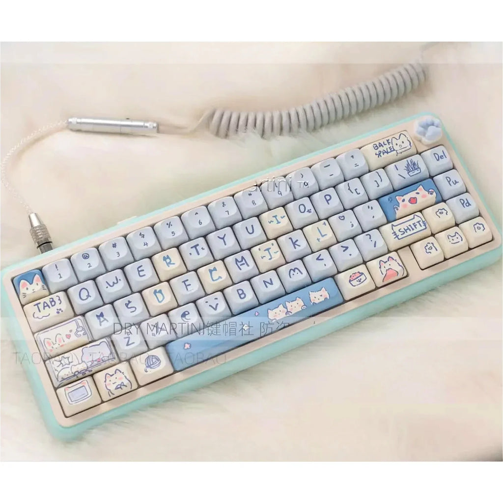 Blue Cat MOC Keycaps PBT 145 Keys Cute Girls for Cherry Gateron MX Switches Mechanical Keyboards