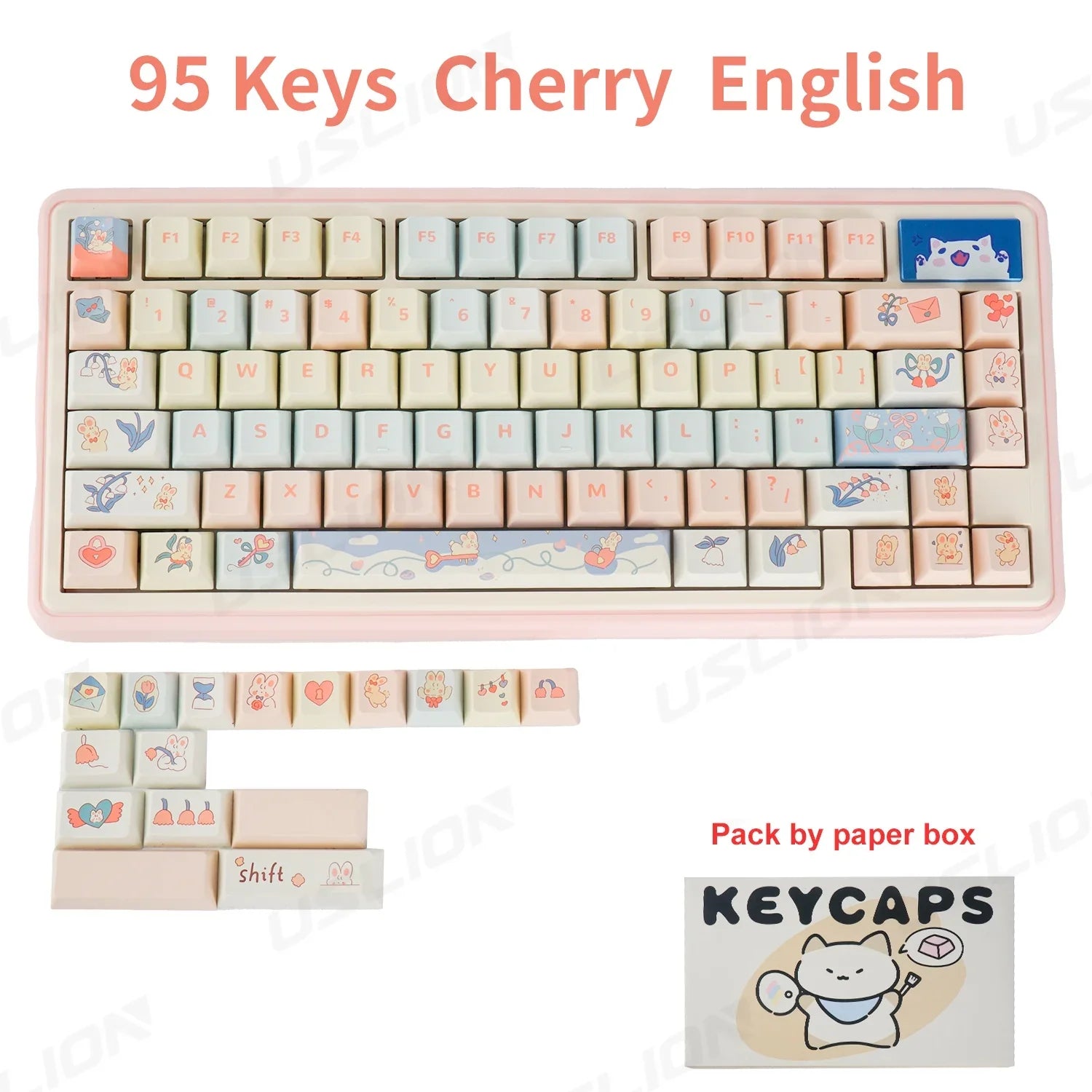 95 Keys Cherry Profile PBT Keycaps Love Letter Theme Key Caps for Gaming Mechanical Keyboard 61/64/68/75/84Keys GMK67 AULA F75