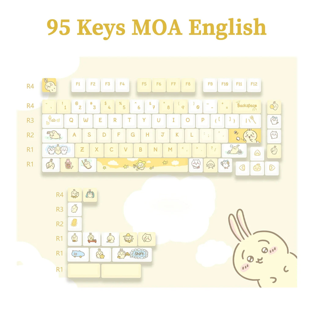 95 Keys/Set Key Caps Cartoon Puppy Cat Kitty MOA Profile PBT for DIY Custom Mechanical Gaming Keyboard Keycap Dye Sublimation