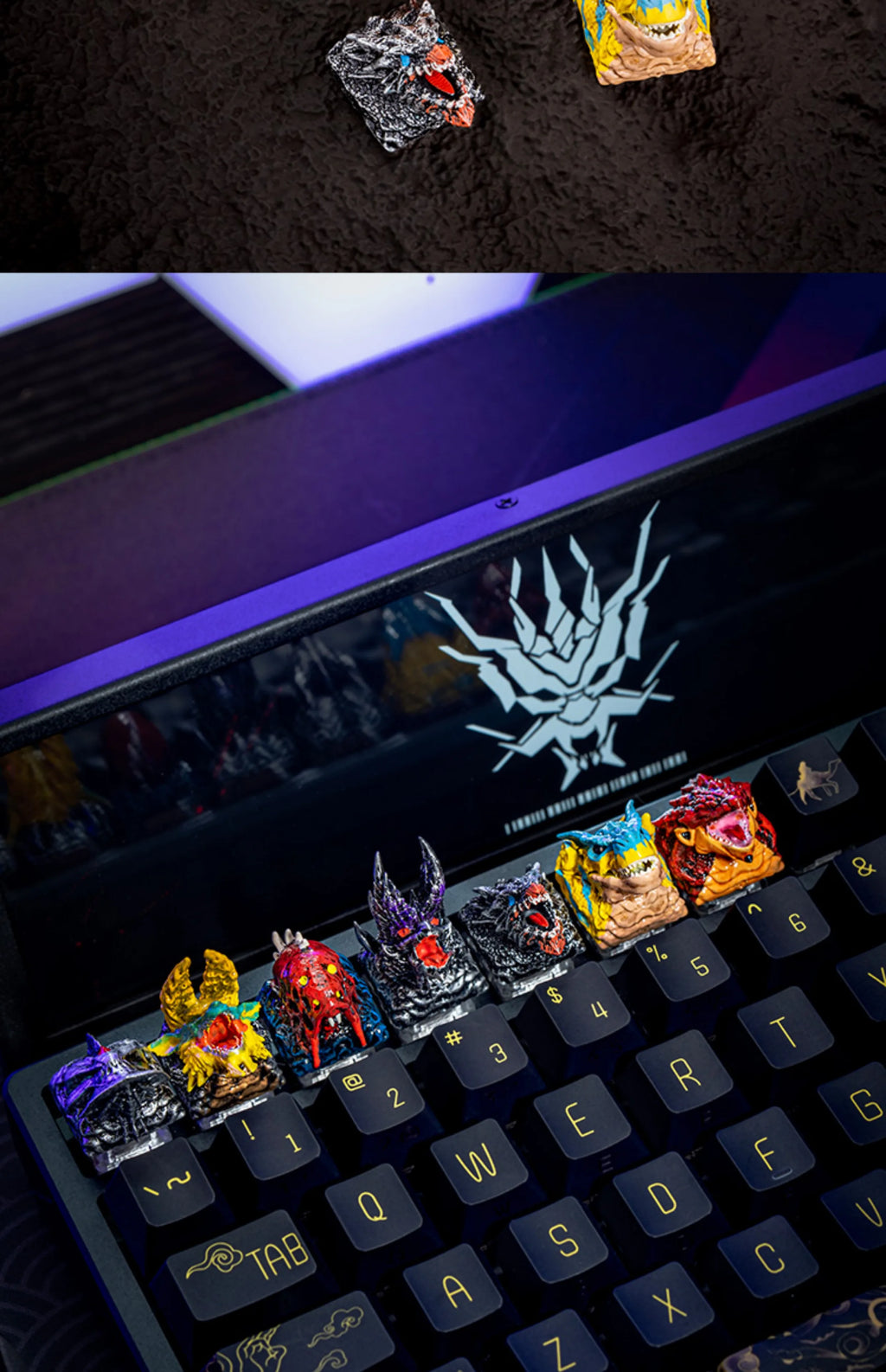 MonsterHunter Dragon Point Keycaps Anime Artisan Keyboard Cap Zinogre 3D Custom Gaming Decoration KeyCap for Mechanical Keyboard