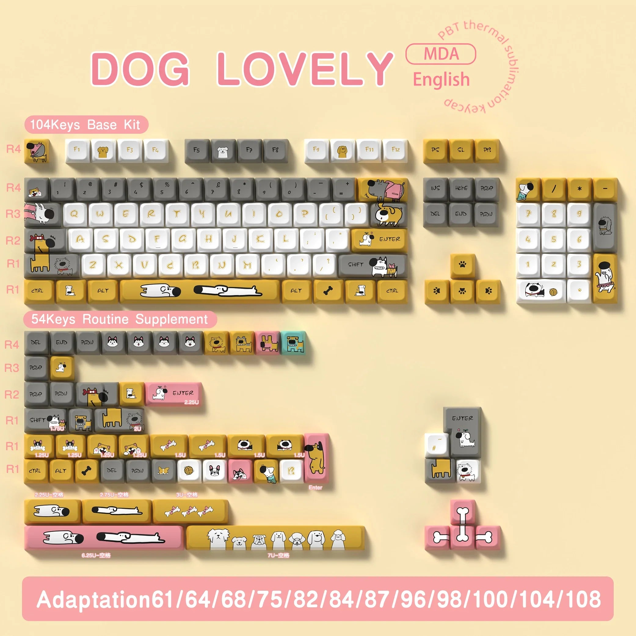 Original Theme Keycaps MDA Profile cute Anime PBT Keycap custom For Mechanical Keyboard with iso layout and 7U space bar