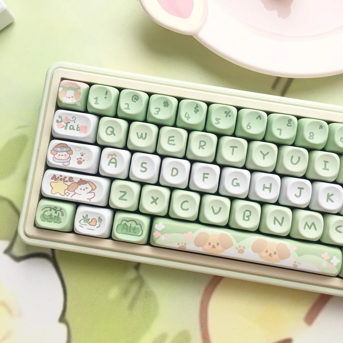 95Keys Cute Keycaps MOA Profile Cat Theme PBT Key Caps Pink Blue Puppy keycap for GK61 RK836 MX Switches Mechanical Keyboard