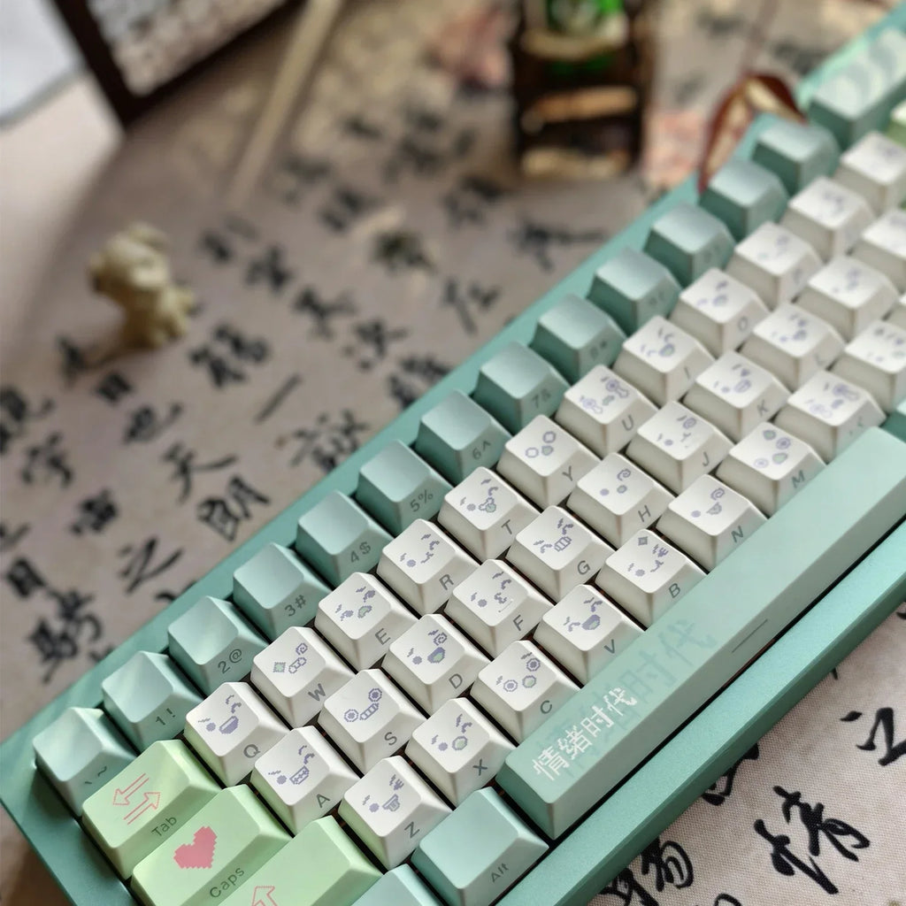 Emotional Era Theme Keycaps Thermal Sublimation PBT Cherry Profile Side Carving Key Caps Adapter Cross Shaft Mechanical Keyboard