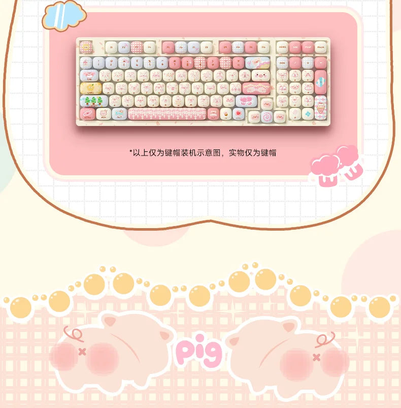 Akko Mog Moa Keycap Cute Thermal Pbt Sublimation Keycaps Mog Keycap Round Steamed Bun Mushroom Customizetion 138keys Keycap Gift