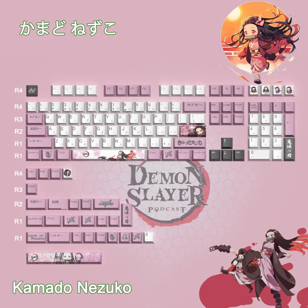 1 Set PBT Dye Sublimation Anime Keycaps Kochou Shinobu Theme Key Caps for Demon Slayer Cherry Profile Keycap Keyboard Decoration