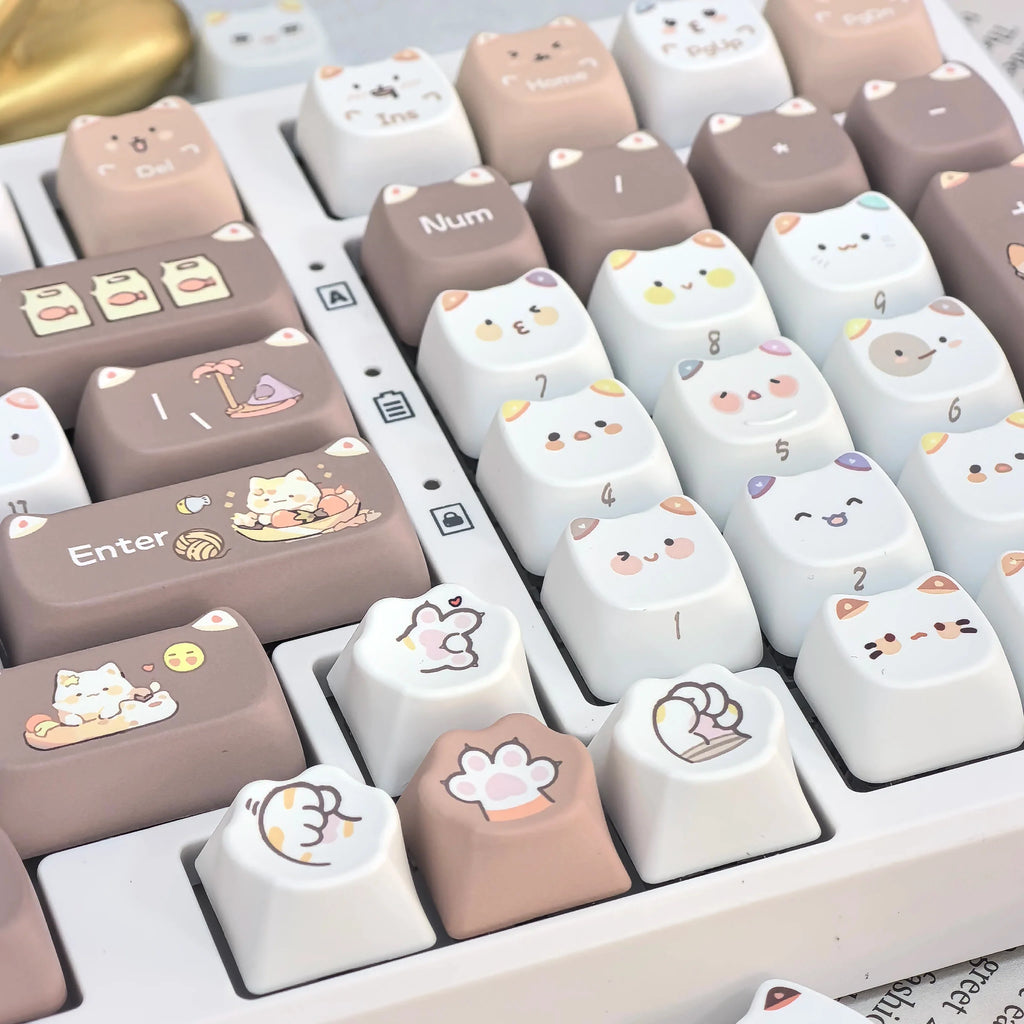 Cute Meow Keycaps Cat Head MAO Profile PBT Key Cap Dye Sublimation for MX Mechanical Keyboard KeyCap Keyboards Accessories