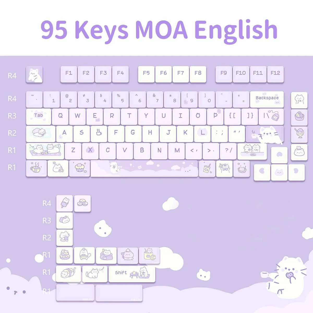 95Keys MOA Profile Keycaps Cartoon Dog Cat Theme PBT Key Caps for GMK67 GMK87 61/64/68/84/75/87 Keys Gaming Mechanical Keyboard
