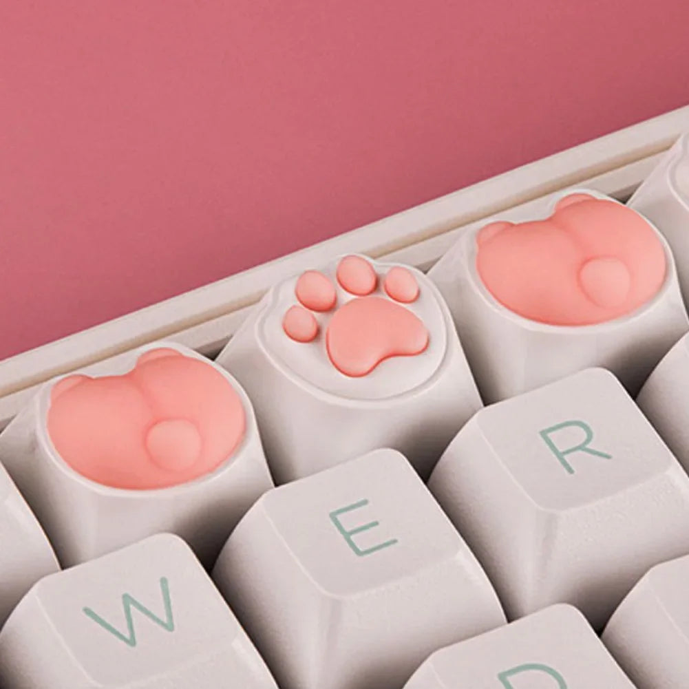 4Pcs Girl Mechanical Keycap 3D Anime Pink Keyboard Cross Axis Personalized Cat Paw Keycap Keyboard Decoration