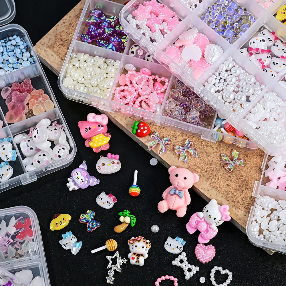 12Girds/Box Sanrioed Hello Kitty Nail Art Rhinestone Kawaii Kuromi Nail Charms Kit DIY Jewelry Decoration Manicure DIY Nail Part