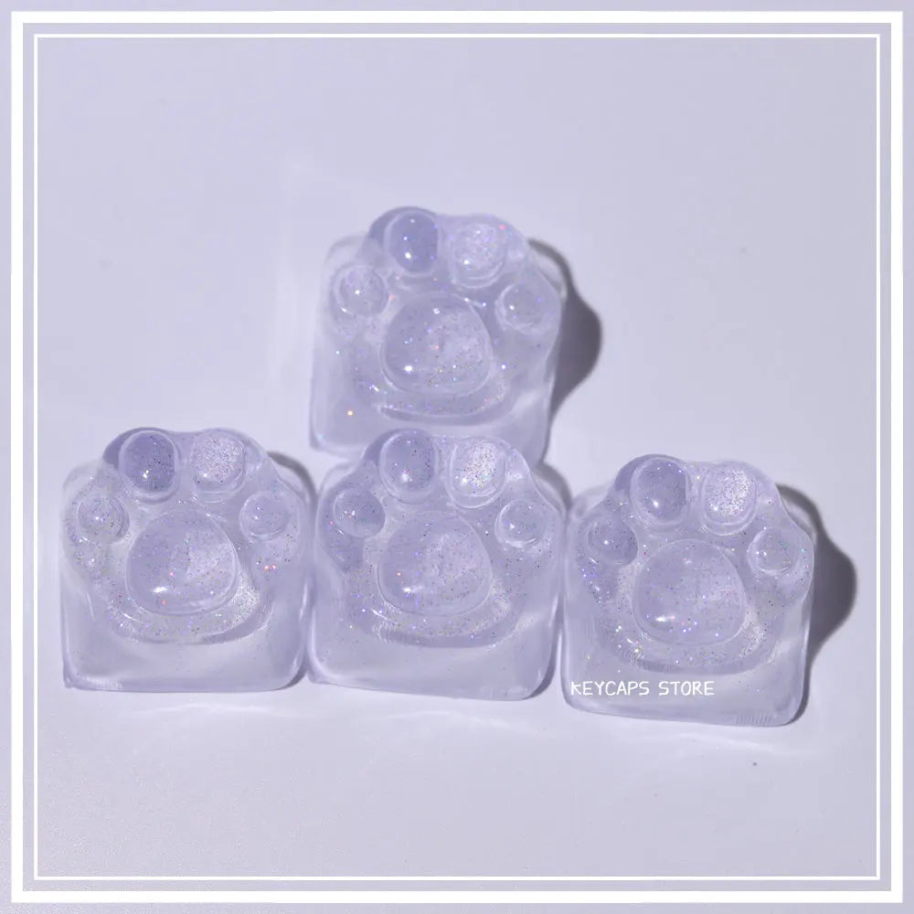 Purple Translucent Cat Paw Anime Kawaii Cute Keycap Cross Axis Backlit RGB Mechanical Keyboard Pink Cyan Custom ESC WASD Cap