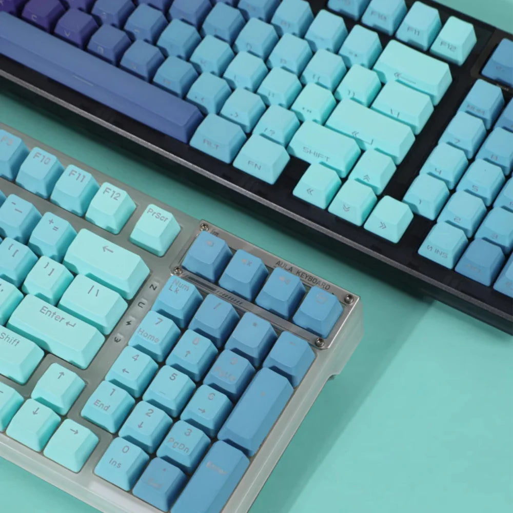 Green Lotus Gradient Keycaps Backlit Transparent Keycap OEM Profile PBT Side/Top Print Key Cap For MX Switch Mechanical Keyboard