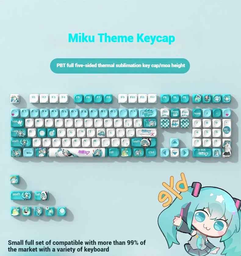 Miku Anime Theme Keycap 120keymoa Hight Pbt Heat Sublimation Personality Creative Customization Mechanical Keyboard Ke Ycap