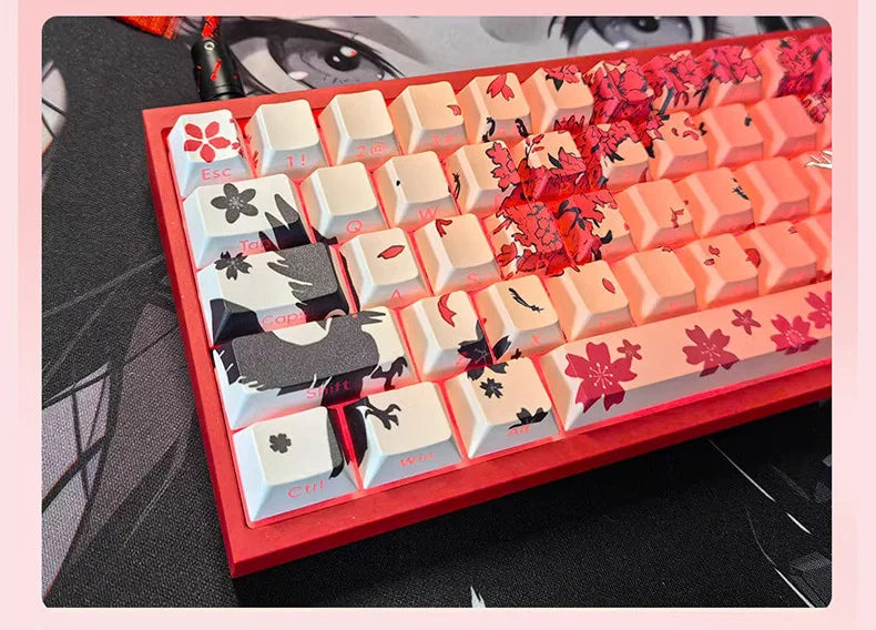135 Key Side Engraved Transparent Sakura Girl Key Cap PBT for MX Switch HI75 HI8 68 F99 104 64 Wooting Mechanical Keyboard