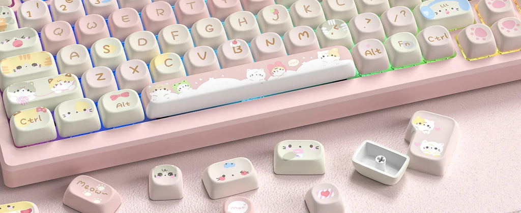 134 Keys Pink Cat  MOA Profile PBT Keycaps Customs Dye Sub Key caps for 61/87/104 Cherry MX Switch Gaming Mechanical Keyboard