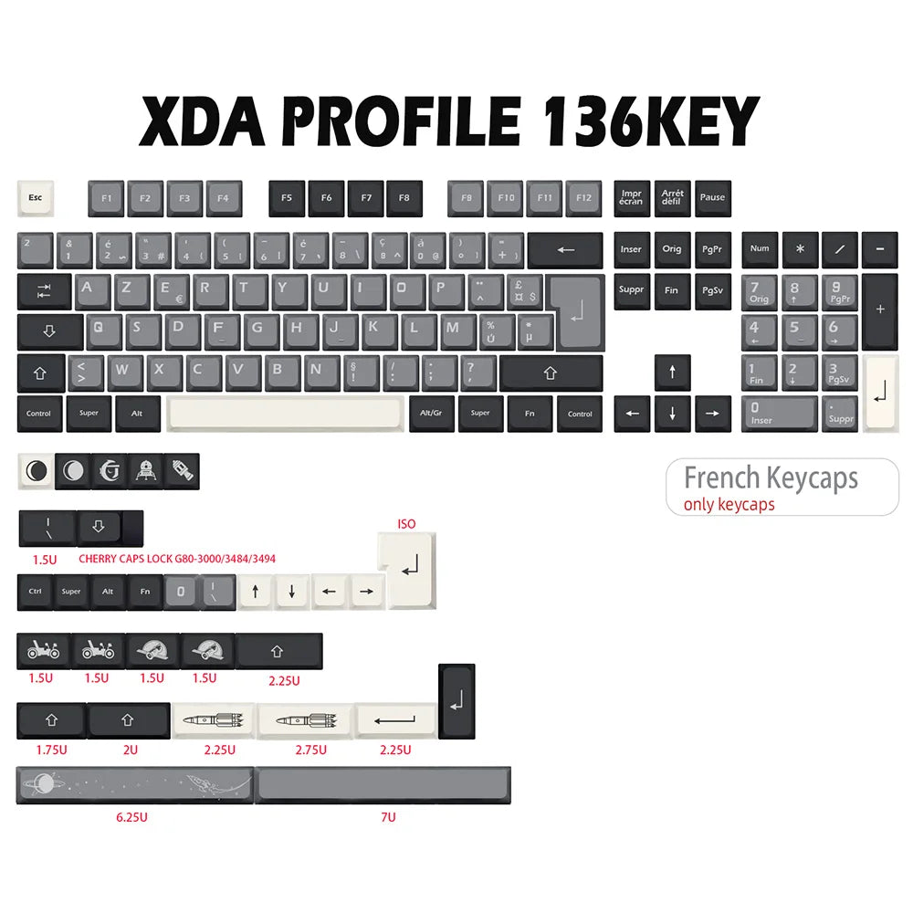 Apollo Theme XDA Keycap German French Spain iso Key Dye Sub Keycaps For TKL87 GMMKPRO 7u Spacebar AZERTY Keyboard Cap Custom Set