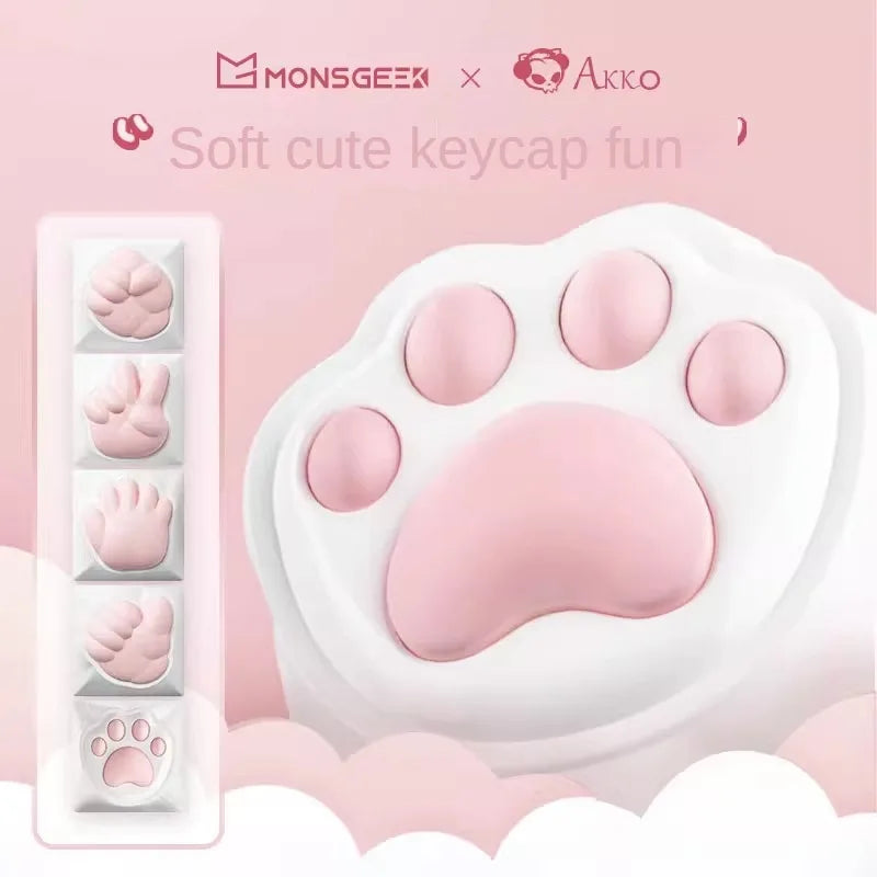 Mongseek Super Cute Cat Claw KeyCap Girl Powder Mechanical Keyboard Key Cap Soft Silicone Cross Shaft Universal Birthday Gifts