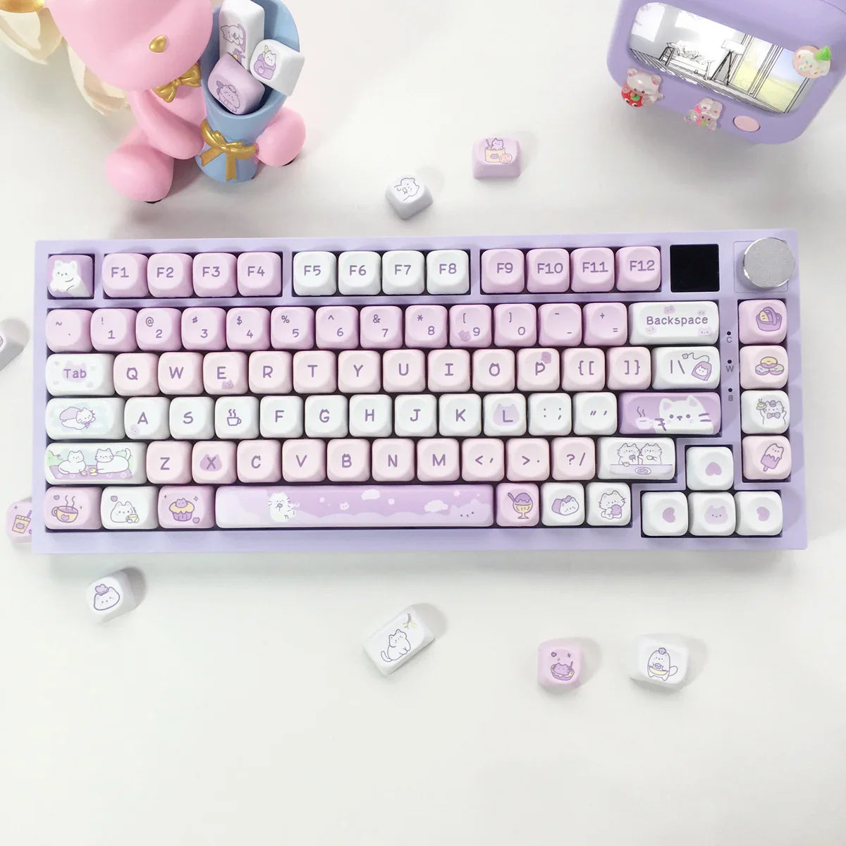 95Keys Cute Keycaps MOA Profile Cat Theme PBT Key Caps Pink Blue Puppy keycap for GK61 RK836 MX Switches Mechanical Keyboard