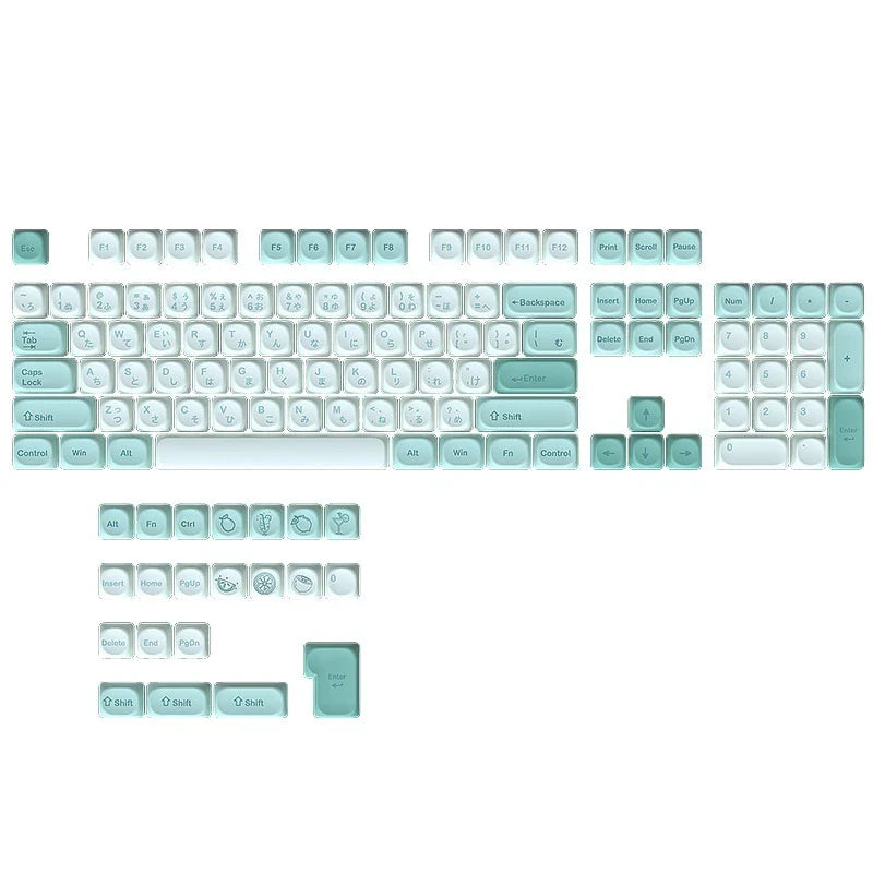 Keycap Mint Cool Cyan Series Moa Height 125 Pieces Full Set Pbt Material Color Blocked Mechanical Keyboard Thermal Sublimation ﻿