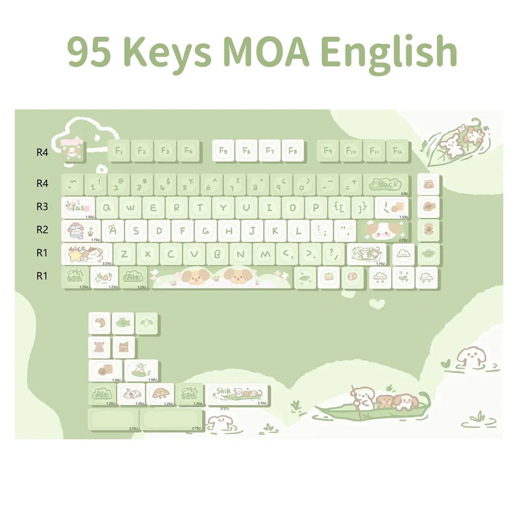 95 Keys/Set Key Caps Cartoon Puppy Cat Kitty MOA Profile PBT for DIY Custom Mechanical Gaming Keyboard Keycap Dye Sublimation