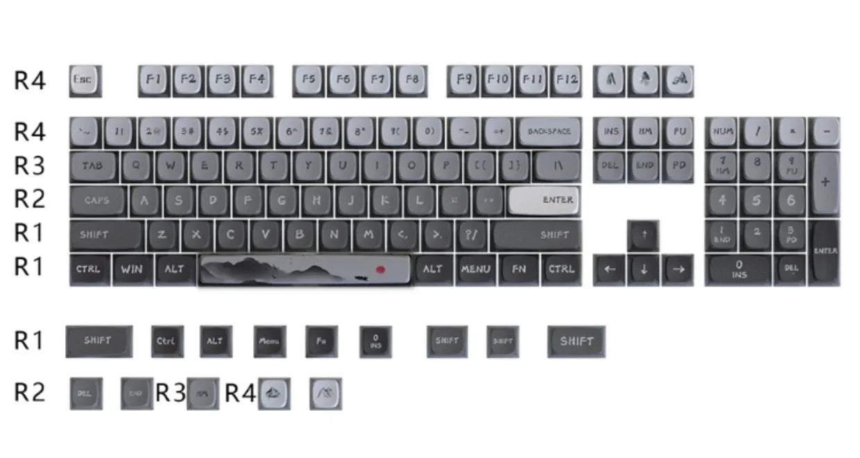 PIIFOX Shanshui Transparent Keycaps XDA Profile PBT Double Thermal Sublimation 117 Keys  Design Color-block Parts Customized DIY